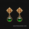 18K Real Gold Imperial Green Jadeite Earrings